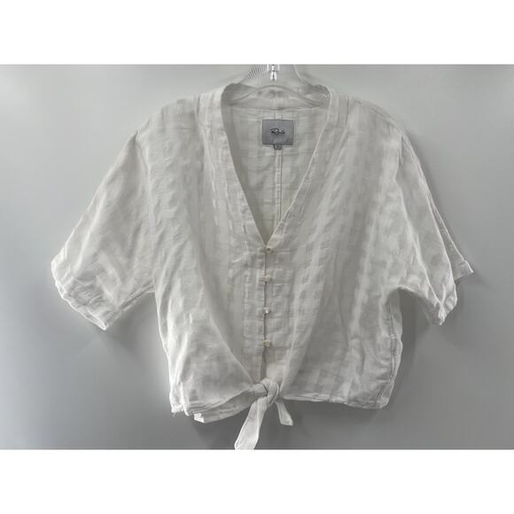 Rails Tops - Rails Women's Short Sleeve Thea Powder Neck Blouse Cropped White Size Small